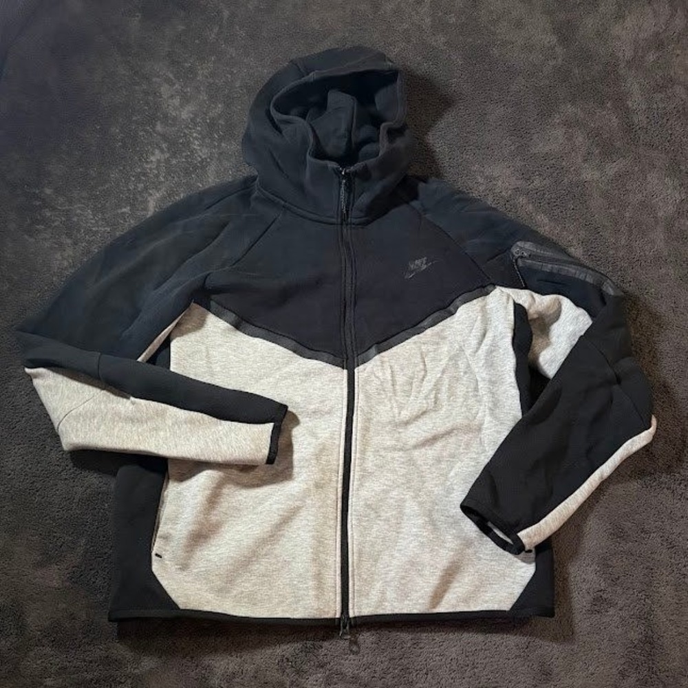 Nike Tech Fleece Full Zip Hoodie Black Grey Colorblock CU4489-016 Mens Large